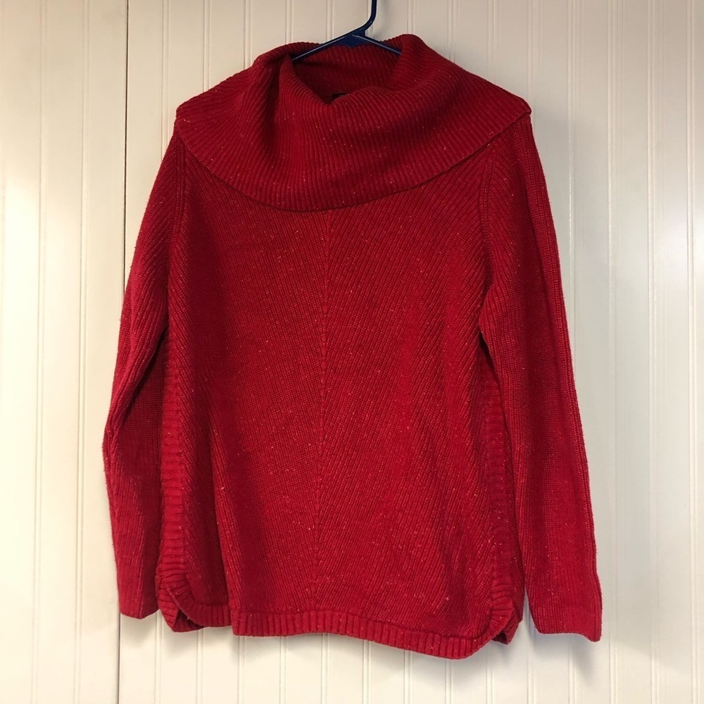 Talbots Cozy Red Women's Sweater Cowl Neck Pullover Petite Large